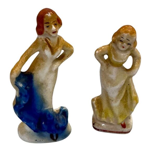 Vintage Ceramic Figurines Occupied Japan Miniature 2" Woman Victorian Antique - Picture 1 of 10